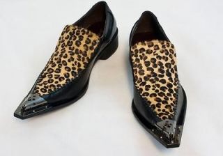 New Fiesso Dress Shoes Black/Leopard with Decorative Metal Tips 