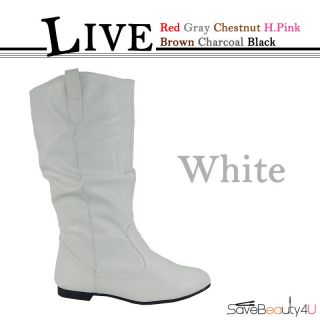 New Womens Comfort Casual Knee Tall Leather Flat Boots Shoes   Live