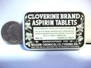 vintage medicine Cloverine Brand Aspirin Tablets tin