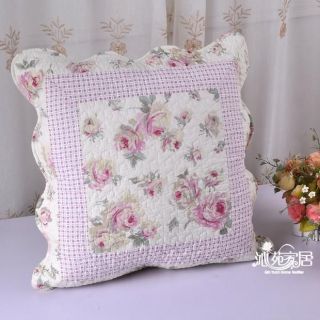 Shabby Country Chic Pink Rose Cotton Quilted Cushion Cover A1 Style