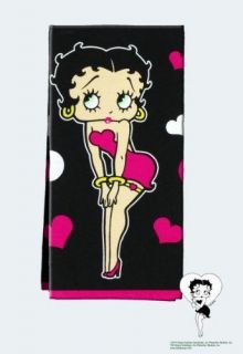 SPOONTIQUES TRENDY BETTY BOOP BLACK AND PINK HEARTS COTTON TEA TOWEL
