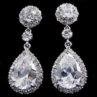 VTG Style Bridal Flower Drop Dangle Earring Rhinestone Crystal
