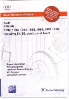 1992 1998 Audi 100 A6 S4 S6 Avant Shop Service Repair Manuals DVD 
