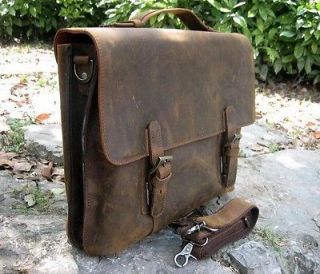 Vintage Rugged Leather Mens Briefcase Laptop Messenger Shoulder Bag 