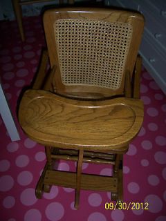   Vintage c1900 Oak Cane Seat Back Baby Convertible Rocking & High Chair