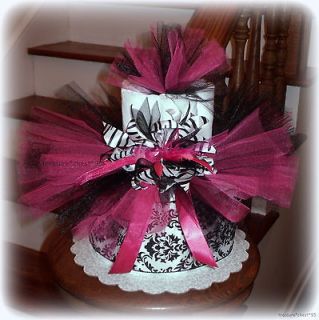 Pink And Black Zebra Tutu Diaper Cake Baby Shower Centerpiece Gift 