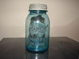 13 BALL QUART JAR PERFECT MASON BLUE FRUIT JAR # 13 with ZINC LID