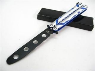 BLUE SILVER Dull Butterfly BALISONG Practice Knife TRAINER