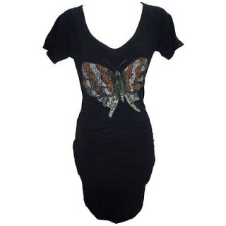 Ed Hardy Black Womens Ruched Butterfly Dress