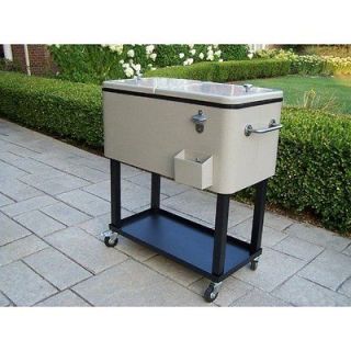 80 Quart Steel Party Cooler Rolling Patio Ice Chest Cart Outdoor 