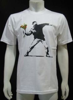 Flower Bomber Banksy Graffiti Stencil T Shirt Men White