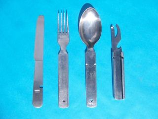 German Stainless Steel Mess Kit Knife Fork Spoon Can Opener Military 