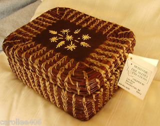WOVEN BASKET~PINE NEEDLE & SEWN LEATHER MUSIC JEWELRY BOX~HAND CRAFTED 
