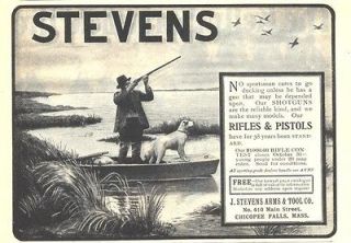 1902 ad b stevens rifles pistols duck hunting boat dog
