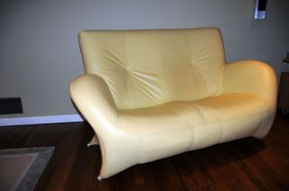 Beautiful yellow leather modern european couch / sofa set, love seat 