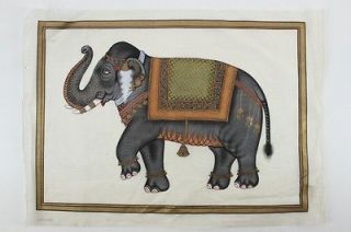   India Art Illuminated ELEPHANT Picture Hand Painted on Silk 22 X 16