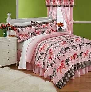 Queen Mustang Sally Western Comforter Set Pink Girls Cowboy Horse pony