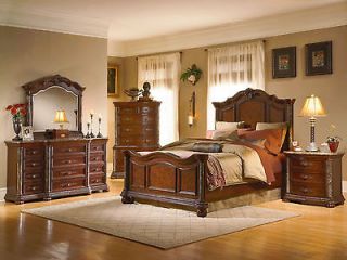   5pcs TRADITIONAL MARBLE BROWN QUEEN KING MANSION BEDROOM SET FURNITURE