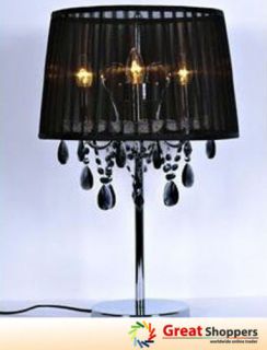 New Crystal Fabric Shade Table Desk Bedside Lamp Light Lighting (Black 