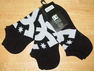 NWT Authentic DC Shoes 3 PACK Skater Ankle Socks Size 9 11 BLACK Hat 