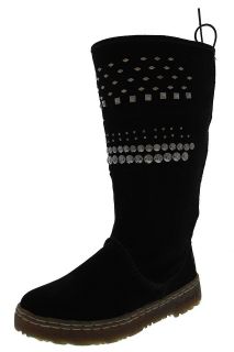 Bearpaw NEW Silverthrone Black Suede Studded Lace Up Mid Calf Boots 