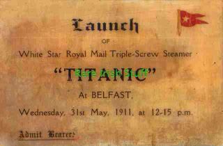 Titanic White Star Line   Belfast Launch Ticket For The 31st Of May 