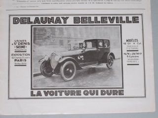 1924 DELAUNAY BELLEVILLE FRENCH AUTOMOBILE AD RIGHT HAND DRIVE 