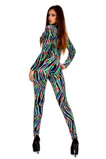 Contagious Clubwear Nicki Minaj Catsuit Costume Fancy Dress Neon Zebra