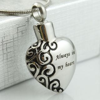Floral Heart Stainless Steel Cremation Urn Pendant Necklace
