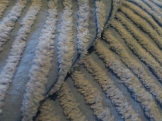 Vintage Chenille Bedspread Blanket Fabric VTG blue bars 24 x 18 inch