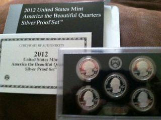 2012 5 coin Silver National Park Quarter U.S. Proof Set with Mint Box