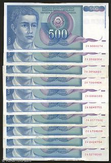     LOT 10 notes *REPLACEMENT*   P 106   500 Dinara   Belgrade 1990