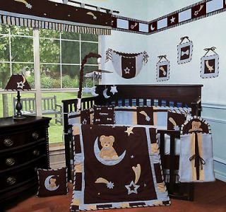 Baby Blue Bear & Moon 13 PCS Boy Girl Crib Bedding