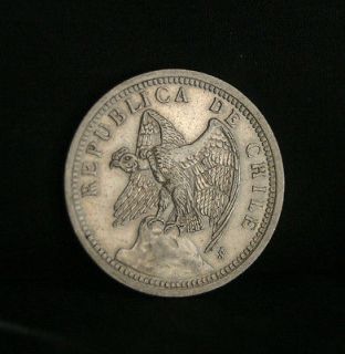1933 1 Un Peso Chile World Coin KM176.1 Defiant Condor on Rock bird 