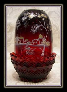 Fenton Glass 2010 Christmas Ruby Handpainted Bethlehem Fairy Lamp