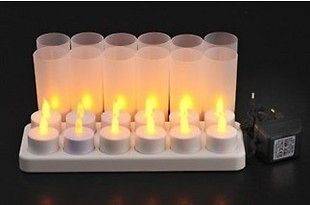 LED Rechargeable Flameless Tea Light Candles with Difused Votives. Set 