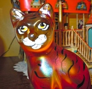 Fenton Art Glass CRYSTAL MARIGOLD SATIN TIGER CAT **