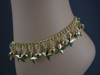 Gold jingle bells STARS adjustable 8   10.5 anklet ankle bracelet 