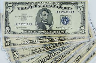   SEAL $5 SILVER CERTIFICATE HIGH GRADE VF CURRENCY BILL w/ BCW HOLDER