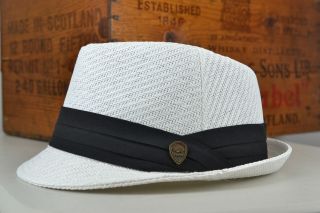 New Pamoa White Weaved Fedora with Black Band Trilby Hat