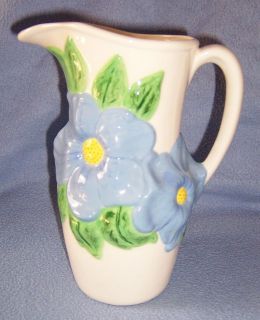   White BIG FLOWER PITCHER Vase marked ceramic 8.5 tall spring look 32