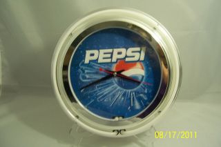 Pepsi Double Neon Ring Lighted Wall Clock 14 ~ USED