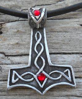   THORS HAMMER Norse Thor RUBY RED Crystal JULY Birthstone Pendant