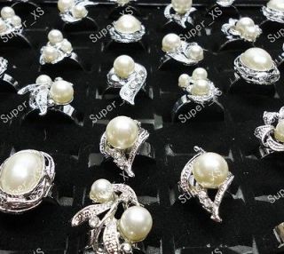wholesale lots jewelry 15pcs Pearl rhinestone silver plated rings free 