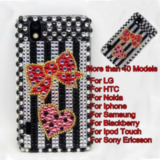 Red Bowknot & Heart Crystal Bling Back Case Cover Skins For Mobile 