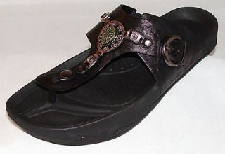 Earth Black Rhino Leather Flip Flops Sandals w/Kalso Tech. 7 10 11 CB 