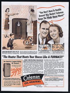 1941 Coleman Oil Home Heater Super Circulator Vintage Print Ad