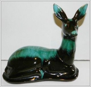 6½ Reclining Blue Mountain Pottery Deer Green Glaze