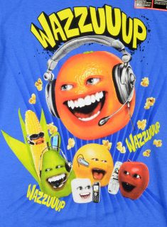 Annoying Orange What Is Up BLUE Youth T Shirt NWT FREE S/H WAZZUUUP T 