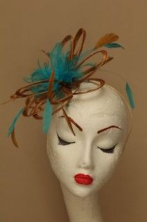 Gold & Turquoise Fascinator Hat Headpiece wedding